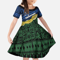 Halo Olaketa Solomon Islands Tapa Pattern Family Matching Short Sleeve Bodycon Dress and Hawaiian Shirt LT14 Daughter's Dress Blue - Polynesian Pride