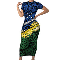 Halo Olaketa Solomon Islands Tapa Pattern Family Matching Short Sleeve Bodycon Dress and Hawaiian Shirt LT14 Mom's Dress Blue - Polynesian Pride