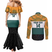 AUNZ Rugby Custom Couples Matching Mermaid Dress and Long Sleeve Button Shirt Australia Kangaroo New Zealand Silver Fern LT14 - Polynesian Pride
