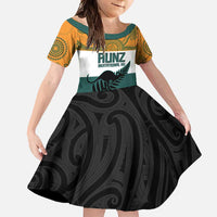 AUNZ Rugby Custom Family Matching Off Shoulder Maxi Dress and Hawaiian Shirt Australia Kangaroo New Zealand Silver Fern LT14 Daughter's Dress Yellow - Polynesian Pride