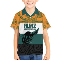 AUNZ Rugby Custom Kid Hawaiian Shirt Australia Kangaroo New Zealand Silver Fern LT14 Kid Yellow - Polynesian Pride