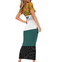 AUNZ Rugby Custom Short Sleeve Bodycon Dress Australia Kangaroo New Zealand Silver Fern LT14 - Polynesian Pride