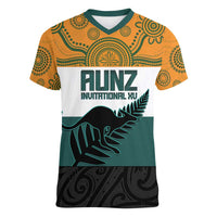 AUNZ Rugby Custom Women V-Neck T-Shirt Australia Kangaroo New Zealand Silver Fern LT14 Female Yellow - Polynesian Pride