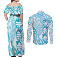 Personalised New Zealand Darts Couples Matching Off Shoulder Maxi Dress and Long Sleeve Button Shirt Aotearoa Maori Its In My DNA White LT14 - Polynesian Pride