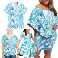 Personalised New Zealand Darts Family Matching Off Shoulder Short Dress and Hawaiian Shirt Aotearoa Maori Its In My DNA White LT14 - Polynesian Pride