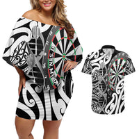 Personalised New Zealand Darts Couples Matching Off Shoulder Short Dress and Hawaiian Shirt Aotearoa Maori Its In My DNA Black LT14 Black - Polynesian Pride