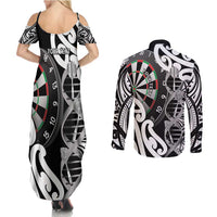 Personalised New Zealand Darts Couples Matching Summer Maxi Dress and Long Sleeve Button Shirt Aotearoa Maori Its In My DNA Black LT14 - Polynesian Pride