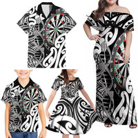 Personalised New Zealand Darts Family Matching Off Shoulder Maxi Dress and Hawaiian Shirt Aotearoa Maori Its In My DNA Black LT14 - Polynesian Pride