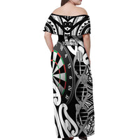 Personalised New Zealand Darts Off Shoulder Maxi Dress Aotearoa Maori Its In My DNA Black LT14 - Polynesian Pride