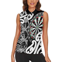 Personalised New Zealand Darts Women Sleeveless Polo Shirt Aotearoa Maori Its In My DNA Black LT14 - Polynesian Pride