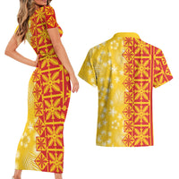 Kahili Quilt Hawaii Couples Matching Short Sleeve Bodycon Dress and Hawaiian Shirt Tropical Flower Seamless Half Style LT14 - Polynesian Pride