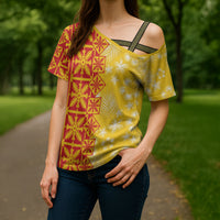 Kahili Quilt Hawaii Cross Shoulder Shirt Tropical Flower Seamless Half Style