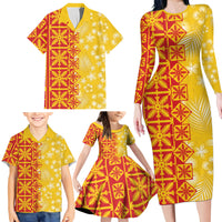 Kahili Quilt Hawaii Family Matching Long Sleeve Bodycon Dress and Hawaiian Shirt Tropical Flower Seamless Half Style LT14 - Polynesian Pride