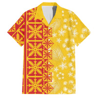 Kahili Quilt Hawaii Family Matching Off Shoulder Maxi Dress and Hawaiian Shirt Tropical Flower Seamless Half Style LT14 Dad's Shirt - Short Sleeve Yellow - Polynesian Pride
