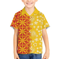 Kahili Quilt Hawaii Family Matching Off Shoulder Short Dress and Hawaiian Shirt Tropical Flower Seamless Half Style LT14 Son's Shirt Yellow - Polynesian Pride