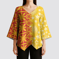 Kahili Quilt Hawaii Kimono Sleeve Blouse Tropical Flower Seamless Half Style