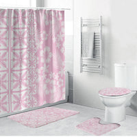 Pastel Pink Kahili Quilt Hawaii Bathroom Set Tropical Flower Seamless Half Style