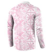 Pastel Pink Kahili Quilt Hawaii Button Sweatshirt Tropical Flower Seamless Half Style