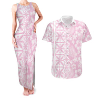 Pastel Pink Kahili Quilt Hawaii Couples Matching Tank Maxi Dress and Hawaiian Shirt Tropical Flower Seamless Half Style LT14 Pink - Polynesian Pride