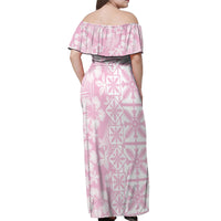 Pastel Pink Kahili Quilt Hawaii Off Shoulder Maxi Dress Tropical Flower Seamless Half Style