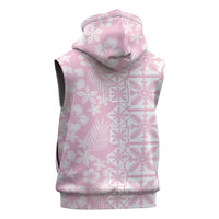 Pastel Pink Kahili Quilt Hawaii Sleeveless Zip Hoodie Tropical Flower Seamless Half Style