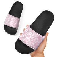 Pastel Pink Kahili Quilt Hawaii Slide Sandals Tropical Flower Seamless Half Style