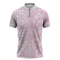 Pastel Pink Kahili Quilt Hawaii Zipper Polo Shirt Tropical Flower Seamless Half Style