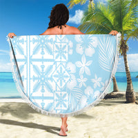 Pastel Blue Kahili Quilt Hawaii Beach Blanket Tropical Flower Seamless Half Style