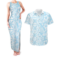 Pastel Blue Kahili Quilt Hawaii Couples Matching Tank Maxi Dress and Hawaiian Shirt Tropical Flower Seamless Half Style LT14 Blue - Polynesian Pride