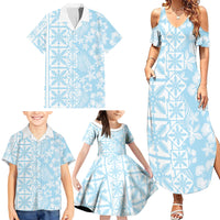 Pastel Blue Kahili Quilt Hawaii Family Matching Summer Maxi Dress and Hawaiian Shirt Tropical Flower Seamless Half Style LT14 - Polynesian Pride