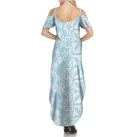 Pastel Blue Kahili Quilt Hawaii Family Matching Summer Maxi Dress and Hawaiian Shirt Tropical Flower Seamless Half Style LT14 - Polynesian Pride