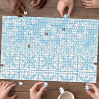 Pastel Blue Kahili Quilt Hawaii Puzzle Tropical Flower Seamless Half Style