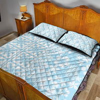 Pastel Blue Kahili Quilt Hawaii Quilt Bed Set Tropical Flower Seamless Half Style