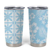 Pastel Blue Kahili Quilt Hawaii Tumbler Cup Tropical Flower Seamless Half Style