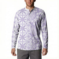Pastel Purple Kahili Quilt Hawaii Button Sweatshirt Tropical Flower Seamless Half Style
