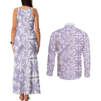 Pastel Purple Kahili Quilt Hawaii Couples Matching Tank Maxi Dress and Long Sleeve Button Shirt Tropical Flower Seamless Half Style LT14 - Polynesian Pride