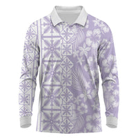 Pastel Purple Kahili Quilt Hawaii Long Sleeve Polo Shirt Tropical Flower Seamless Half Style