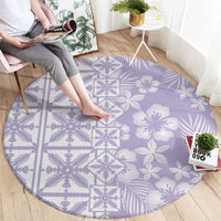 Pastel Purple Kahili Quilt Hawaii Round Carpet Tropical Flower Seamless Half Style