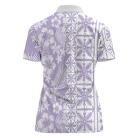 Pastel Purple Kahili Quilt Hawaii Women Polo Shirt Tropical Flower Seamless Half Style LT14 - Polynesian Pride