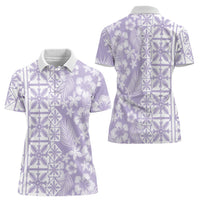 Pastel Purple Kahili Quilt Hawaii Women Polo Shirt Tropical Flower Seamless Half Style LT14 - Polynesian Pride