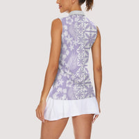 Pastel Purple Kahili Quilt Hawaii Women Sleeveless Polo Shirt Tropical Flower Seamless Half Style LT14 - Polynesian Pride