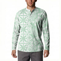 Pastel Green Kahili Quilt Hawaii Button Sweatshirt Tropical Flower Seamless Half Style