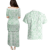 Pastel Green Kahili Quilt Hawaii Couples Matching Puletasi and Hawaiian Shirt Tropical Flower Seamless Half Style LT14 - Polynesian Pride