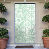 Pastel Green Kahili Quilt Hawaii Door Cover Tropical Flower Seamless Half Style