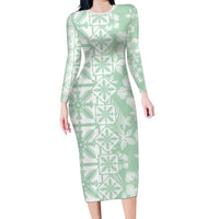 Pastel Green Kahili Quilt Hawaii Family Matching Long Sleeve Bodycon Dress and Hawaiian Shirt Tropical Flower Seamless Half Style LT14 Mom's Dress Green - Polynesian Pride
