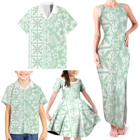 Pastel Green Kahili Quilt Hawaii Family Matching Tank Maxi Dress and Hawaiian Shirt Tropical Flower Seamless Half Style LT14 - Polynesian Pride