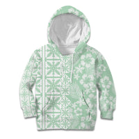 Pastel Green Kahili Quilt Hawaii Kid Hoodie Tropical Flower Seamless Half Style