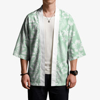 Pastel Green Kahili Quilt Hawaii Kimono Tropical Flower Seamless Half Style