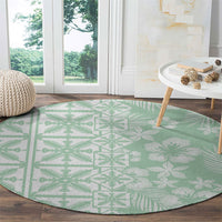 Pastel Green Kahili Quilt Hawaii Round Carpet Tropical Flower Seamless Half Style