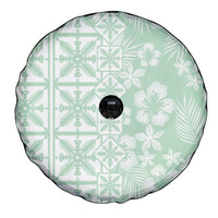 Pastel Green Kahili Quilt Hawaii Spare Tire Cover Tropical Flower Seamless Half Style